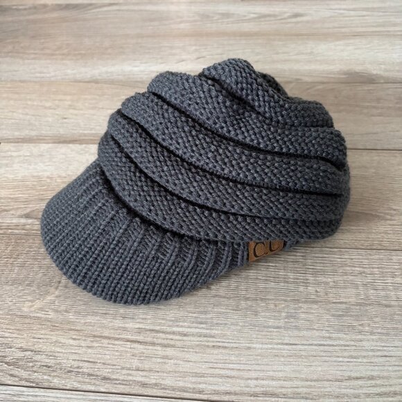 C.C Cable Knit Soft Stretch Gray Beanie with Brim - Picture 2 of 9